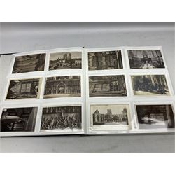Modern album containing over four hundred Edwardian and later postcards including churches and church interiors, real photographic and printed topographical, shipping and boats, still life studies, locomotives etc