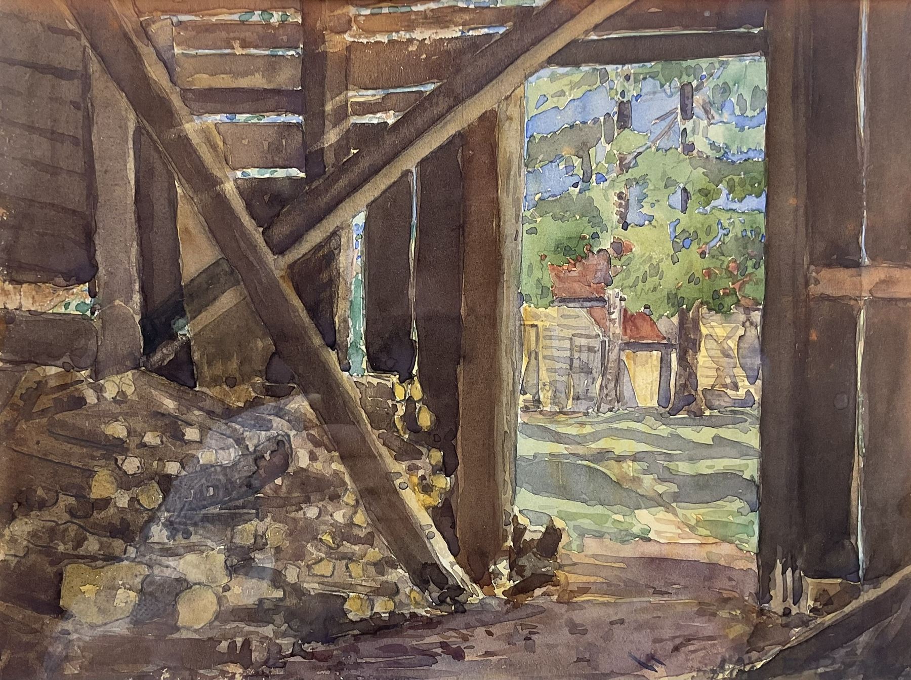 Alice E Brown (Nottingham exh.1892): 'Through the Woodshed Door at North Place', watercolour signed, titled verso 22cm x 30cm 
Provenance: with McTague of Harrogate