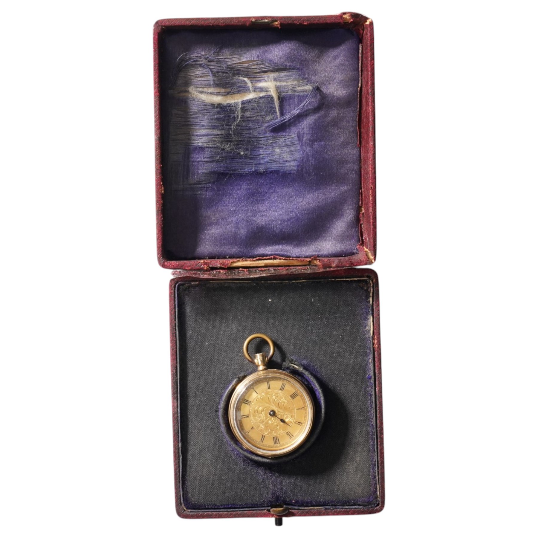 14ct gold cylinder fob watch, stamped 14K with squirrel hallmark