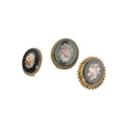 19th century micro mosaic brooch, the centre decorated with a floral bouquet, cased within a gilt metal case, together with five other brooches and pendent     