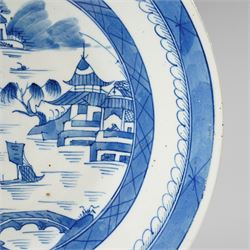 Chinese blue and white charger, late Qing dynasty, painted with a landscape, D37cm 