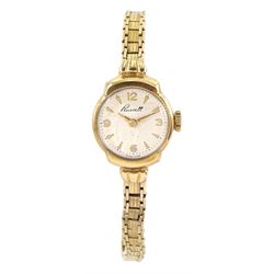 Russell ladies 9ct gold manual wind wristwatch, on 9ct gold bracelet strap, hallmarked