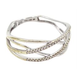 9ct white gold diamond set crossover ring, hallmarked 