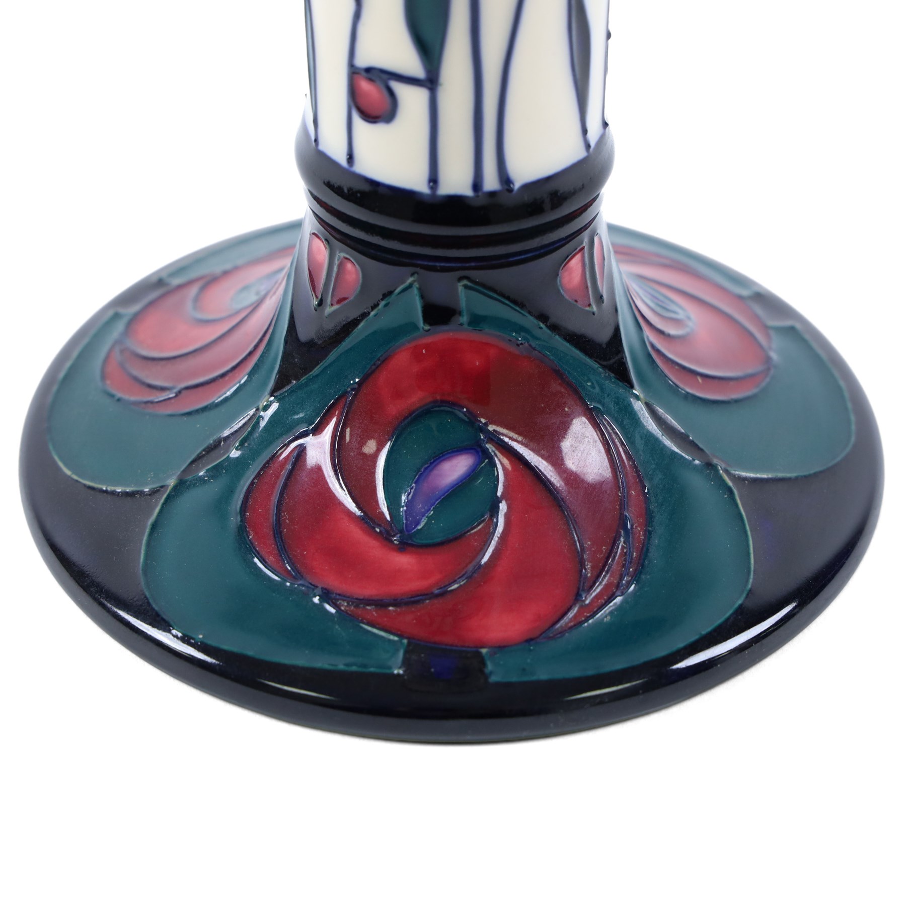 Moorcroft Tribute To Charles Rennie Mackintosh jug and candlestick, designed by Rachel Bishop, jug H24cm