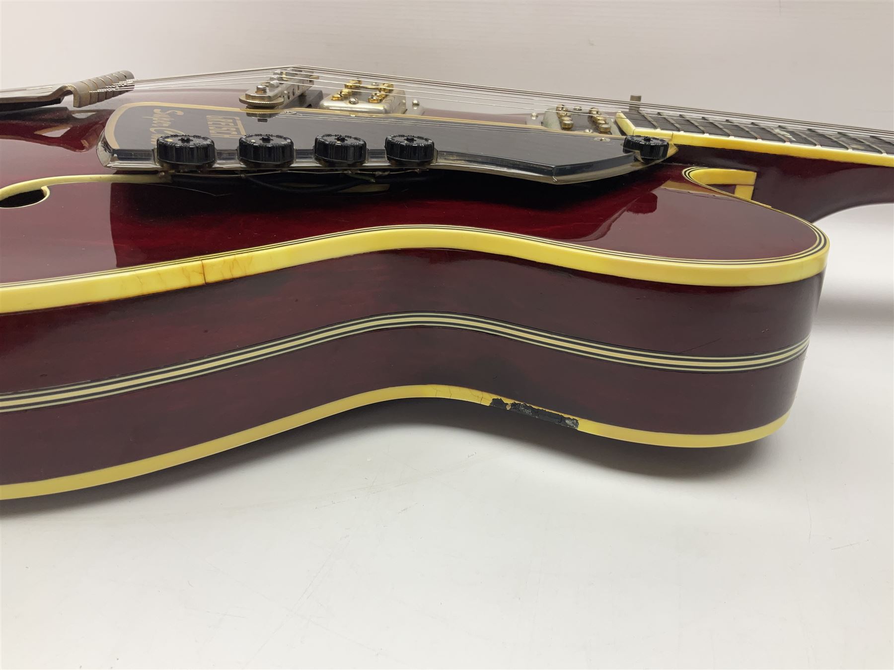 American Gretsch Super Chet semi-acoustic guitar, 1960s/70s, with 'pots' on scratch plate, serial no.5 2071, L111cm overall;  in original hard carrying case  