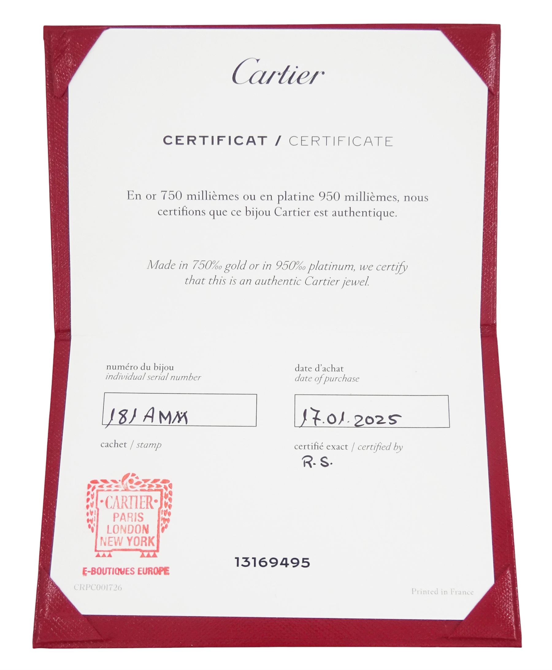 Cartier Trinity gold hoop earrings, each stud with 18ct rose, white and yellow gold intertwined rings, boxed with certificate 