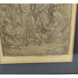 Attrib. Francesco Naselli (Italian c.1560-1630): 'A Cardinal in Procession Carrying a Reliquary Cross' Ferrara, black chalk on buff paper signed, labelled verso 34cm x 22cm