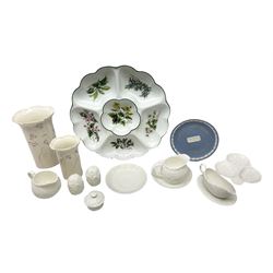 Wedgwood Countryware dinner wares, to include cruets, sauce boat and stand, two jugs etc, together with Wedgwood jasperware boxed HOW Group 40th Birthday 16.5cm plate, Royal Worcester 'Herbs' large sectioned dish and two Hornsea Windrush vases