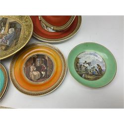 19th century Prattware table ware to include an oval footed dish decorated with a scene after Landseer 'Highland Music', retailed by James Muggleton L27.5cm, ‘The Truant’ plate after T. Webster, 'Blind Man's Buff' & 'Snap Dragon' tea plate, two side plates with malachite printed borders and others (17)