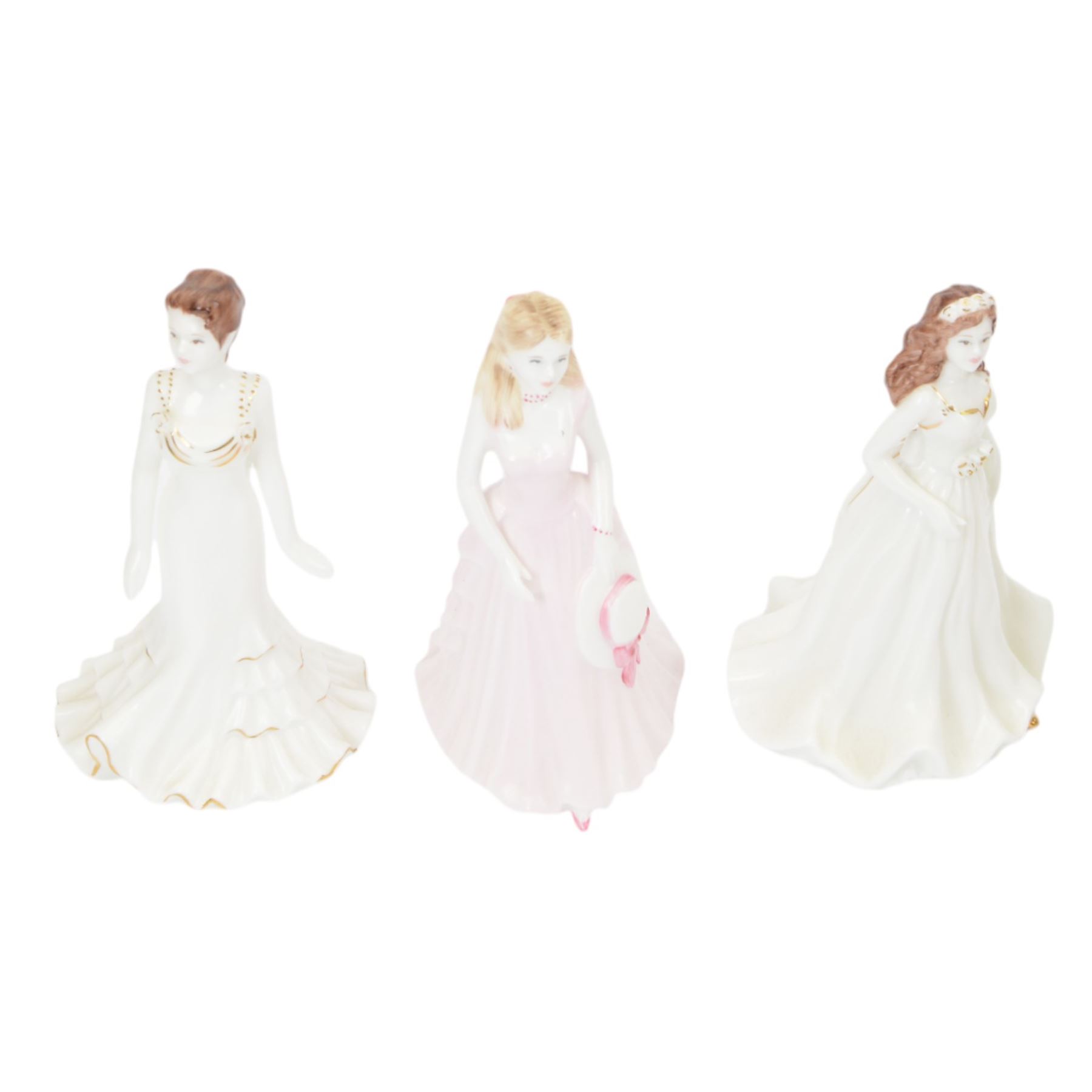 Seventeen Coalport figurines, including eleven bisque Age of Elegance examples and five miniature examples, together with a Royal Doulton figurine HN3608 Good Companion, one boxed 