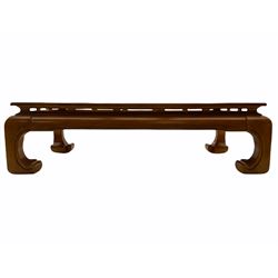 Chinese walnut rectangular coffee table, with six inset glass panels