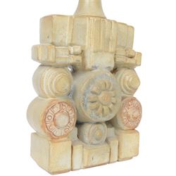 Bernard Rooke (British 1938-): two studio pottery table lamp bases, each with relief moulded abstract designs, signed with initials, tallest H40cm