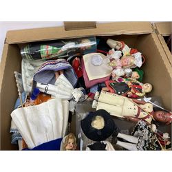 Costume jewellery to include imitation pearl necklace, pendants etc, together with national costume dolls, a Ferguson cassette recorder, etc, in two boxes 