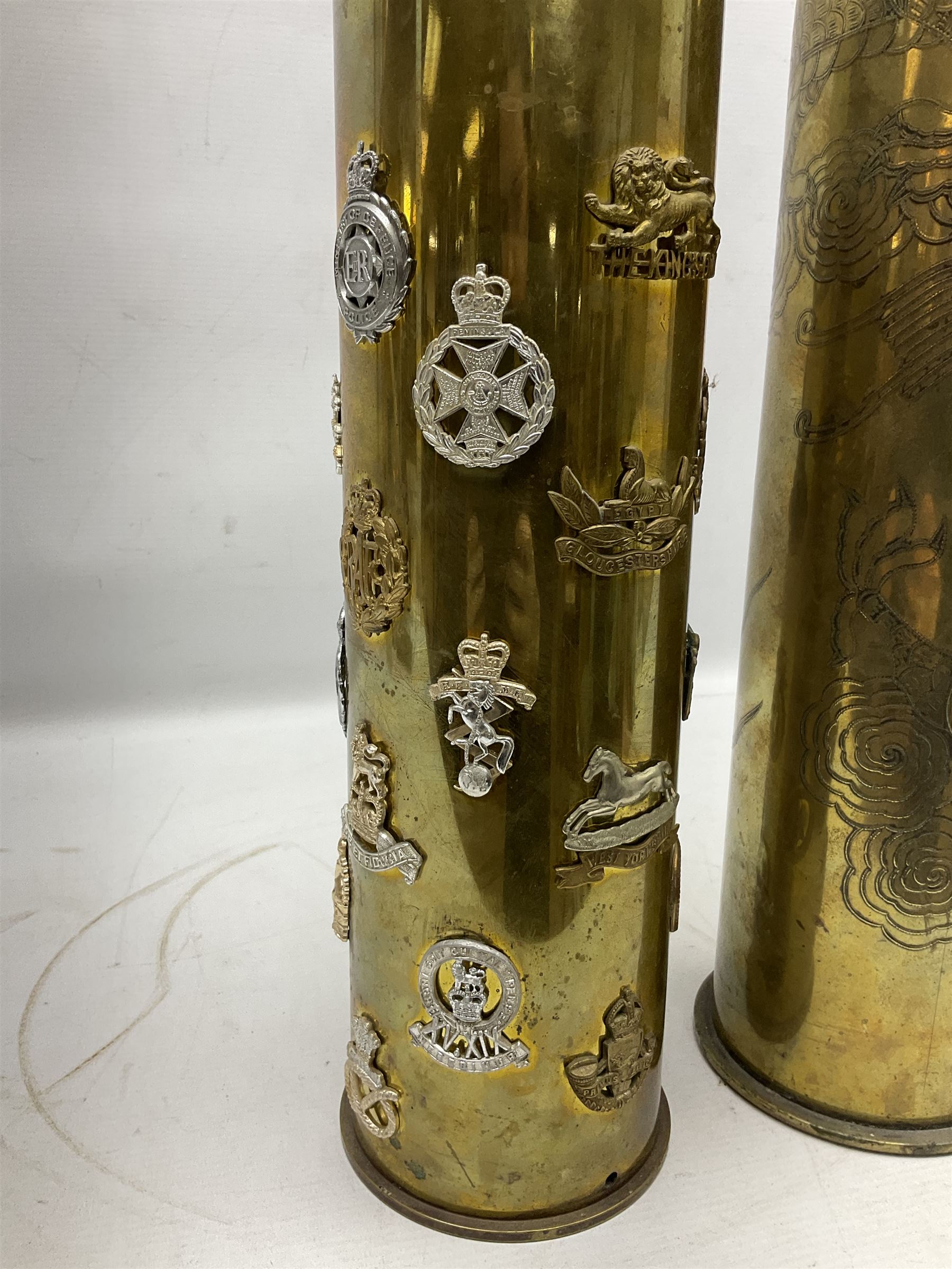 WW1 German brass shell case inscribed PATRONENFABRIK KARLSRUHE 1917 ...