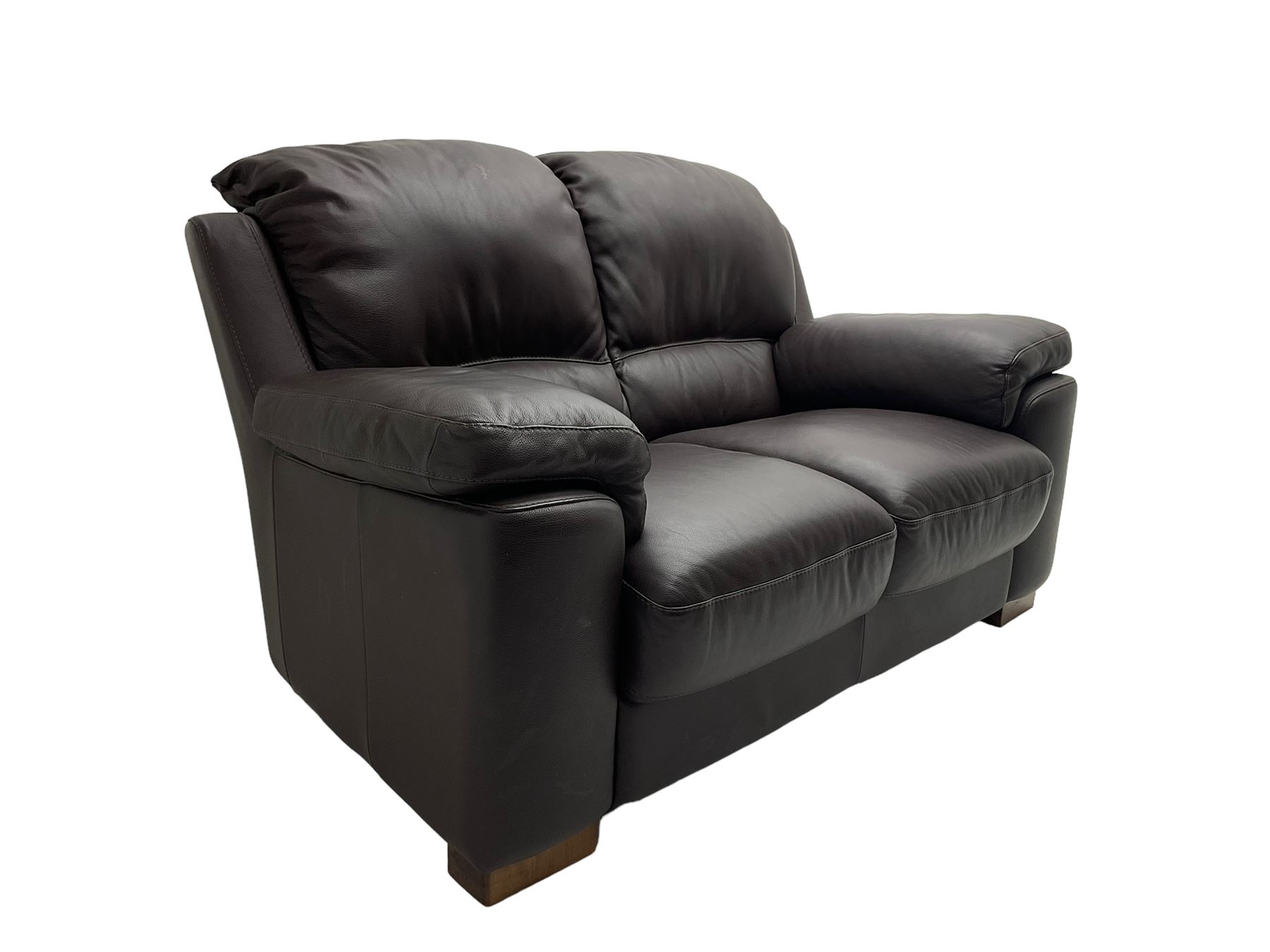 Rogers of York - pair two seat sofas, upholstered in soft brown leather