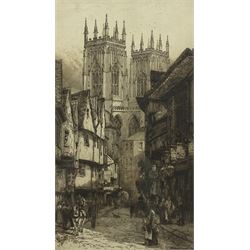 Samuel Buck (British 1696-1779) and Nathaniel Buck (British 18th century): 'The South-East Prospect of the City of York', engraving pub. 1745, 31cm x 81cm; Edward Slocombe (British 1850-1915): 'York Minster', etching dated 1887, 48cm x 27cm (2)