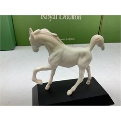 Five Beswick and Royal Doulton horse figures in matt white on black plinths, comprising of  Spirit of Affection no. 2689/2536, Springtime no.2837, Spirit of peace no.2916, Spirit of earth no.2914 and Spirit of the wild no. 183, together with a composite figure of a horse (6)