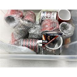 Quantity of Nescafe memorabilia and merchandise, and various mugs, Star Wars etc in two boxes
