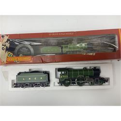 Hornby Dublo - three-rail electric train set with Duchess Class 4-6-2 locomotive 'Duchess of Montrose' No.46232, tender, two passenger coaches and track; box base only; and two Hornby '00' gauge locomotives; Class B12 4-6-0 No.7476 and Class D49/1 'Shire/Hunt' 4-4-0 'Cheshire' No.2753; both boxed (3)