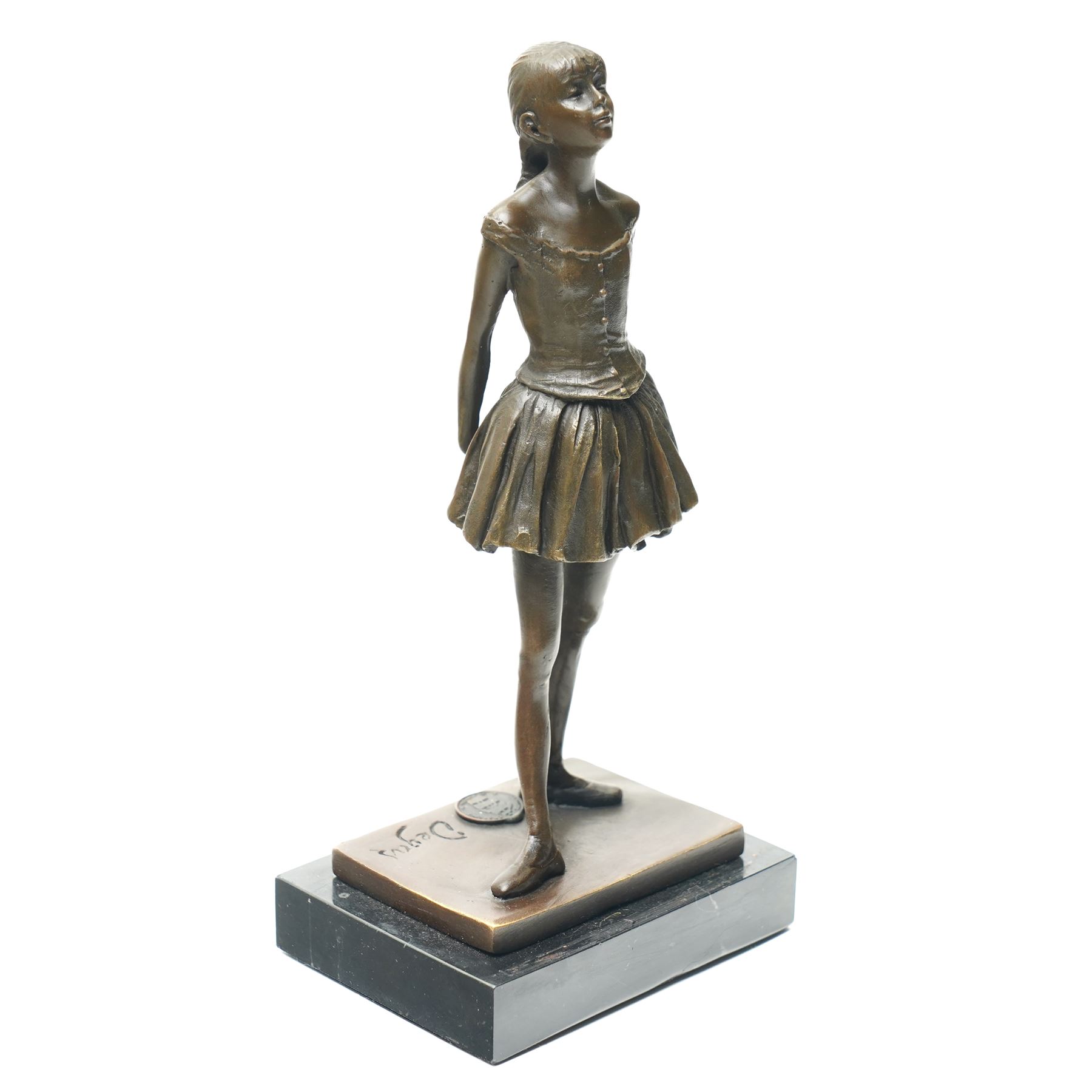 After Edgar Degas, (1834-1917), La Petite Danseuse de Quatorze Ans, small bronze figure modelled as a young female dancer, signed and with foundry mark, raised upon a rectangular base, H18.5cm