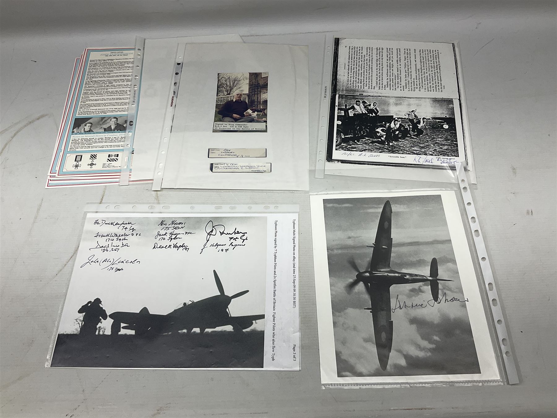 76 Squadron - small archive of photographs, signatures etc; signed copy of Conversations with a Rear gunner by Tony Winser; and collection of signatures of WW2 pilots and aircrew, some original but most facsimile/copies, including Lt. Col. W.A. Bishop VC, DSO, MC, DFC, Johnnie Johnson, Bomber Command etc