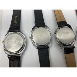 Two automatic wristwatches including Tara and Helbros and six manual wind wristwatches including Memostar alarm, Belmont alarm, Lanco, Tegrov, Superoma De Luxe and Services (8)