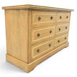 Barker & Stonehouse - contemporary flagstone and mango wood sideboard, rectangular top with inlaid flagstone, above six short drawers with metal ring pull handles, raised on a plinth base with bracket feet
