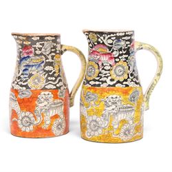 Pair 19th century Mason's Bandana pattern jugs, decorated in with Foo dogs, medallions, an...
