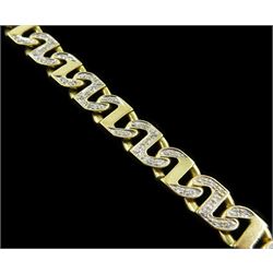 18ct gold diamond set marina link bracelet, stamped 750