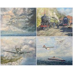 Collection of James Lishman (British 1931-2024) oils and watercolours all signed mostly aeronautical and maritime scenes (10)