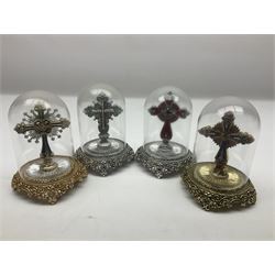 Four limited edition Franklin Mint House of Fratelli Coppini crosses, to include Majestic Cross, Sacred Cross, Star of Hope Jewelled Cross and The Gates to Paradise Cross, all under glass domes, H13cm