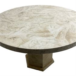 Classical design marble dining or centre table, circular top raised on hexagonal pedestal base