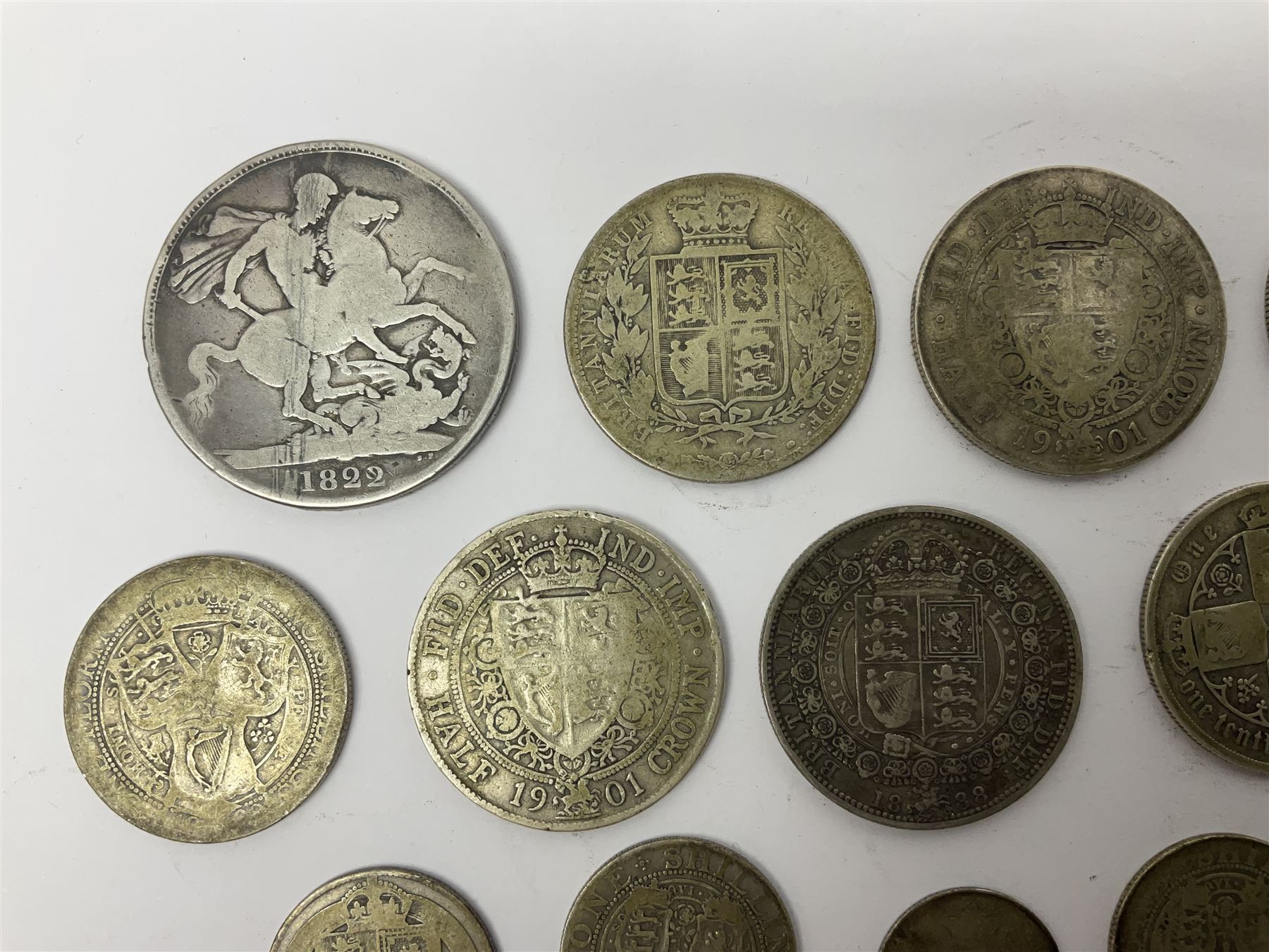 Approximately 210 grams of Great British pre 1920 silver coins, including George IIII 1822 crown, Queen Victoria 1884, 1888, 1894, 1897 and two 1902 halfcrowns etc