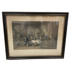 ‘The Early Breakfast’, 19th century hand coloured engraving in Hogarth type frame