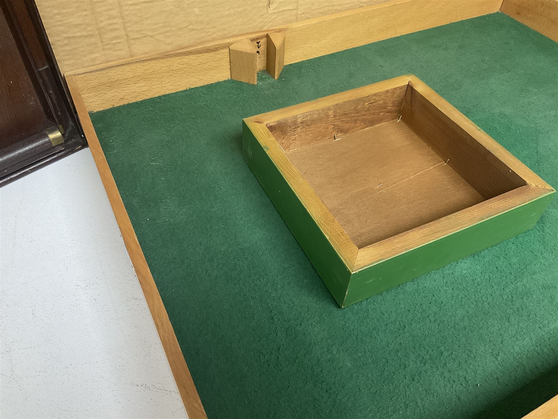 John Jaques and Son ‘Devil Among the Tailors’ wooden vintage skittles game, missing pole and ball, with instruction manual and original box; and a Corinthian Bagatelle board with marbles and push stick 