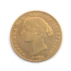 Queen Victoria Australia 1870 gold full sovereign coin, Sydney mint
