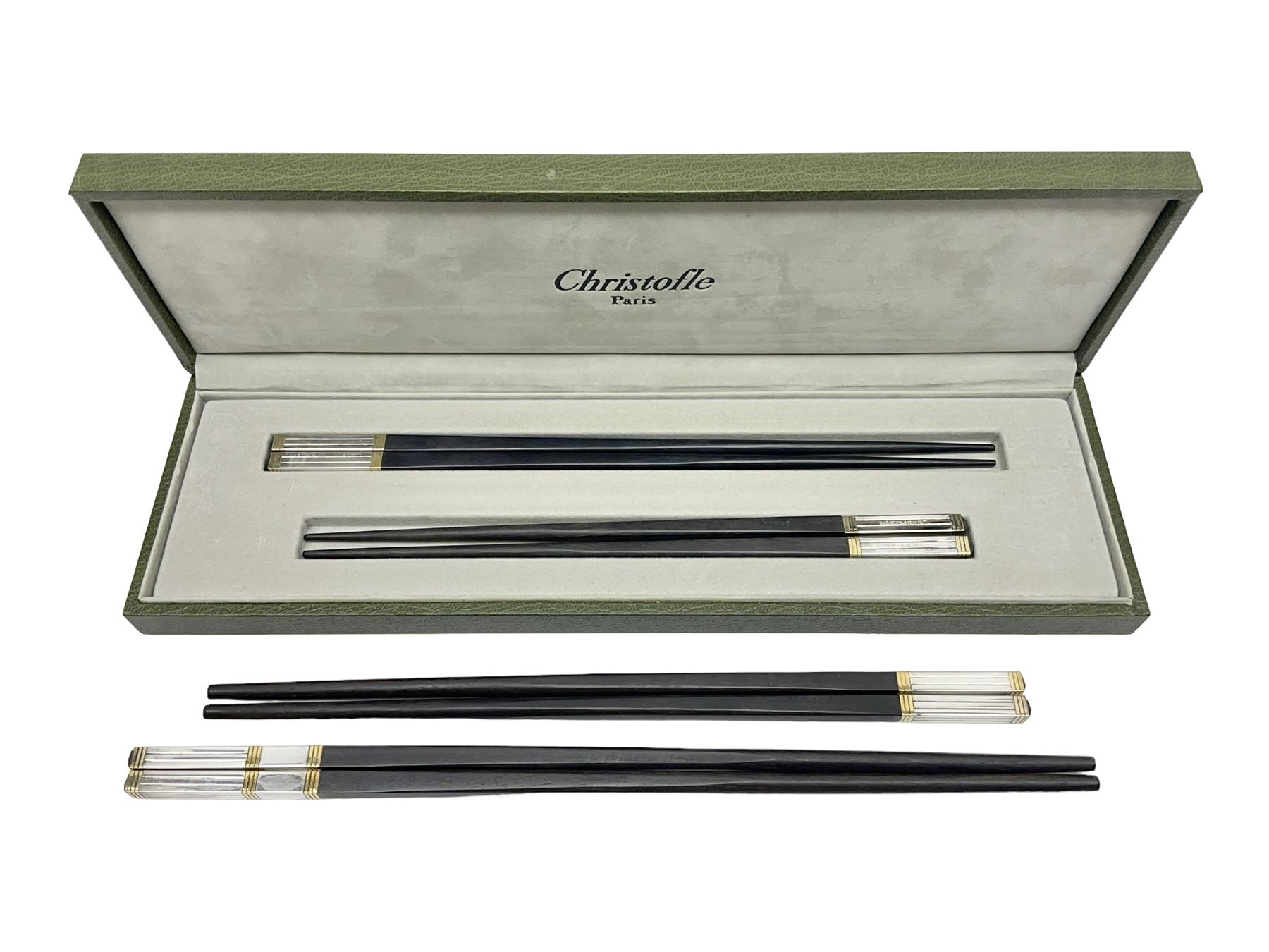 Set of eight silver plated ebony chopsticks by Christofle France
