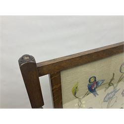 Tapestry fire screen depicting a landscape, with barley twist legs, H72cm