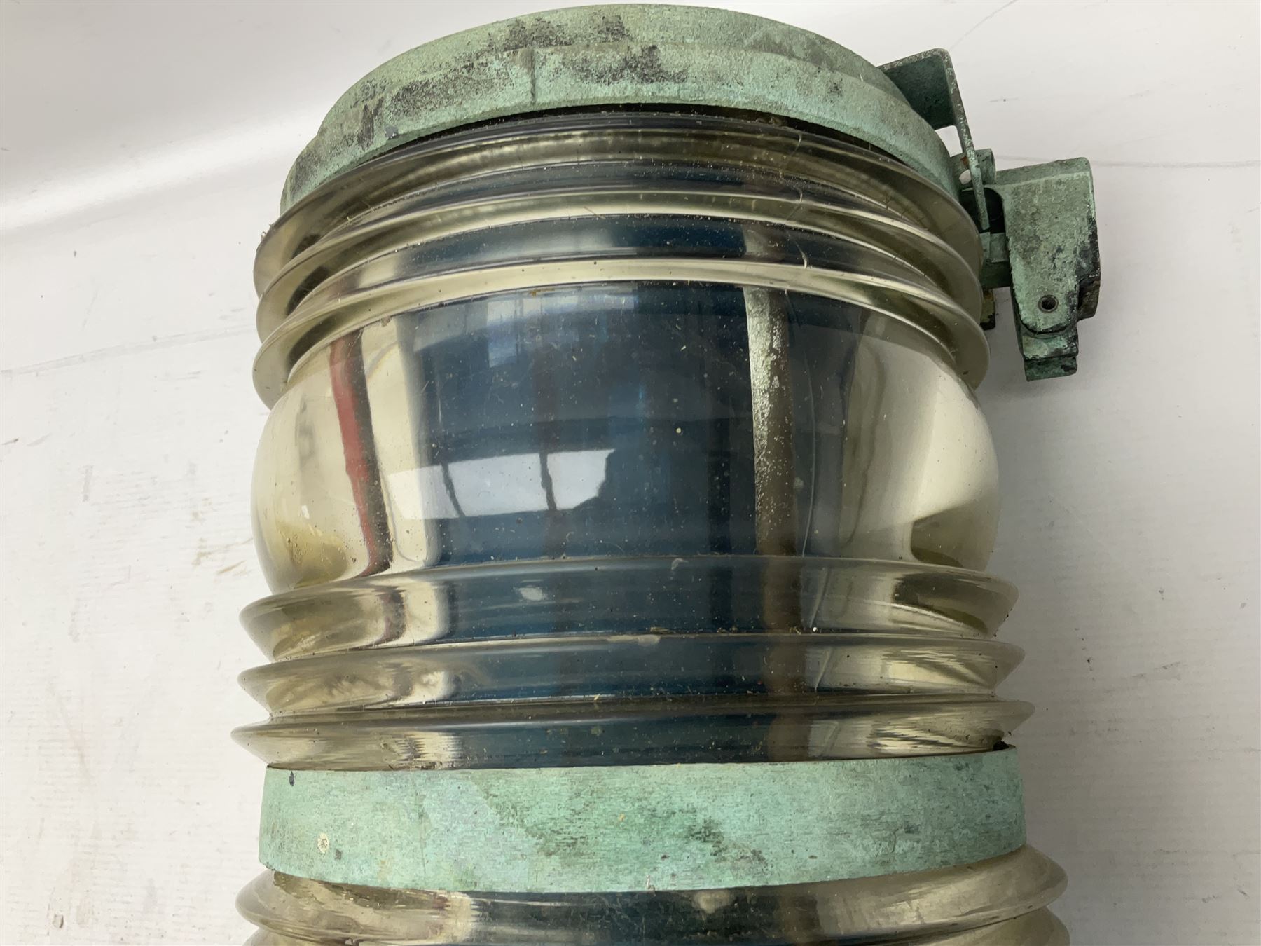 Two port and starboard brass lamps, each with a plaque marked 'Noack as Lanterne KL.A Serie 700 Type 704D Babord', ribbed green and red glass shades, H44cm