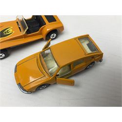 Matchbox 1-75 Series 'Superfast' ex-shop stock - eight models comprising 45c Ford Group 6, 52c Dodge Charge Mk.III, 53d Tanzara, 54c Ford Capri, 56c Pinifarina, 58d Woosh 'n' Push, 60c Lotus Super Seven and 62d Dragster; all boxed (8)