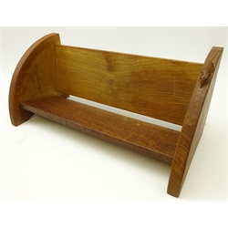 'Mouseman' oak book trough with curved adzed sides, by Robert Thompson of Kilburn, W46cm  