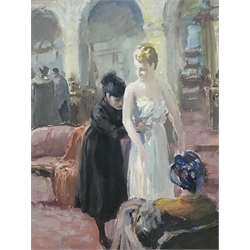 French School (early 20th century): The Dress Fitting, gouache unsigned 38cm x 31cm