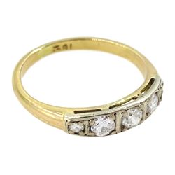 Gold five stone graduating round brilliant cut diamond ring, stamped 18ct, total diamond weight approx 0.35 carat