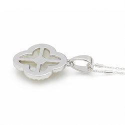 Silver cubic zirconia and mother of pearl flower head pendant necklace, stamped 925