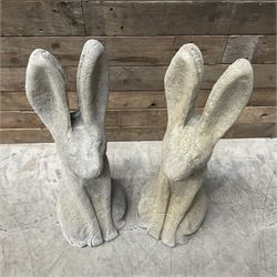 Pair cast stone garden sitting Woody Hares