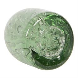 Two Victorian green glass dump paperweights with bubble inclusions, tallest H13cm