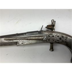 Scratch built working but non-firing copy of a Scottish all-steel flintlock belt pistol, approximately 500 calibre, the 18.5cm barrel with ramrod under and ornate fittings with shaped grip L33cm overall