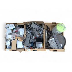 Collection of model railway control units, accessories and tools, including Lenz Digital Plus LZV100 with remote, H and M Electran Transistorised Power Unit, H and M Duette twin supply unit, motors, points, paints, Antex Soldering System, Flockit, etc, in three boxes