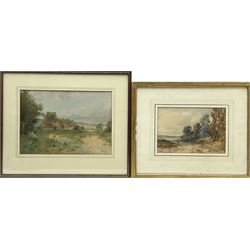 S Hart (British early 20th century): Farmer Herding Sheep, watercolour signed together with English School (19th century): Landscape with Figure, watercolour unsigned max 24cm x 34cm (2)