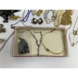 Costume jewellery including brooches, earings, jewellery box, three pairs of glasses etc. 